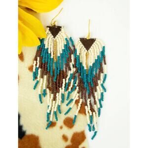 FALLING SKY TRI-COLOR SEED BEAD FRINGE EARRINGS